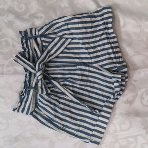 Forever 21 blue white sailor strip paper bag waist cuffed shorts